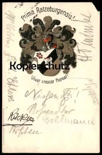 ALTE POSTKARTE RATZEBURG PRIMA RATZEBURGENSIS VIVAT CRESCAT FLOREAT FRANZ SCHEINER WÜRZBURG Studentika Couleurkarte