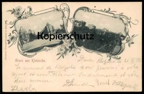 ALTE POSTKARTE GRUSS AUS KLOTZSCHE DRESDEN-KLOTZSCHE BAHNPOST DRESDEN KAMENZ ZUR 588 Ansichtskarte AK cpa postcard