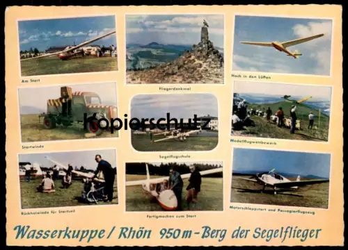 ÄLTERE POSTKARTE RHÖN WASSERKUPPE BERG DER SEGELFLIEGER FLIEGER SEGELFLUGZEUG STARTWINDE WINDE MODELLFLUGZEUG postcard