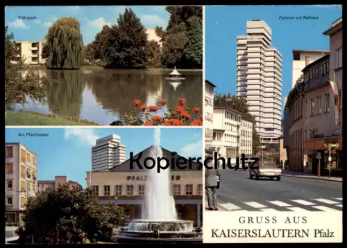 ÄLTERE POSTKARTE KAISERSLAUTERN PFALZ VOLKSPARK ZENTRUM MIT RATHAUS AM PFALZTHEATER Ansichtskarte postcard cpa AK