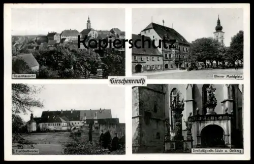 ALTE POSTKARTE TIRSCHENREUTH GESAMTANSICHT OBERER MARKTPLATZ DREIFALTIGKEITS-SÄULE UND OELBERG FISCHHOFBRÜCKE AK cpa