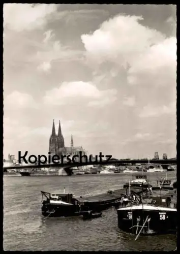 ÄLTERE POSTKARTE KÖLN RHEIN KÖLNER DOM MIT RHEINBRÜCKE PANORAMA FRACHTSCHIFF RUHRORT 58 Schiff cargo ship AK