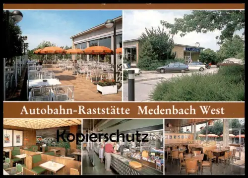 ÄLTERE POSTKARTE AUTOBAHN-RASTSTÄTTE MEDENBACH WEST WIESBADEN VW GOLF 1 CABRIO motorway highway autoroute Ansichtskarte