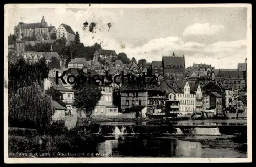 ALTE POSTKARTE MARBURG AN DER LAHN STADTANSICHT MIT WASSERFALL 1935 Ansichtskarte AK cpa postcard