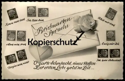 ÄLTERE POSTKARTE BRIEFMARKENSPRACHE Briefmarke couple Briefmarken postage stamp stamps timbre langage timbres Rose Liebe