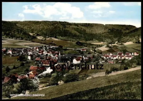 ÄLTERE POSTKARTE HETTIGENBEUERN PANORAMA GASTHAUS UND PENSION ZUM ENGEL CAFÉ HUGO BAUMANN BUCHEN ODENWALD Ansichtskarte