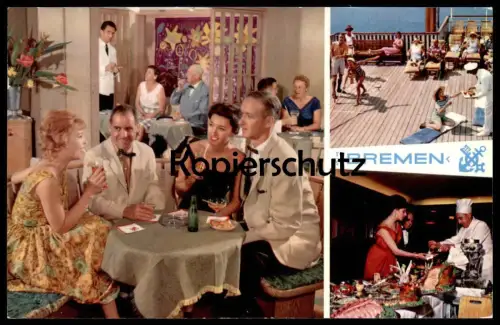 ÄLTERE POSTKARTE TURBINEN-SCHNELLDAMPFER BREMEN STEAMER SHIP STEAMSHIP SCHIFF DAMPFER LIFE ON BOARD SHUFFLEBOARD AK cpa