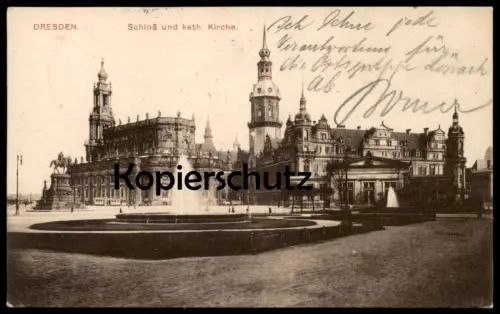 ALTE POSTKARTE DRESDEN SCHLOSS UND KATHOLISCHE KIRCHE SPRINGBRUNNEN Brunnen castle chateau Ansichtskarte AK postcard cpa