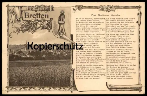 ALTE POSTKARTE BRETTEN PANORAMA DAS BRETTENER HUNDLE GEDICHT HUND dog chien Ansichtskarte cpa postcard