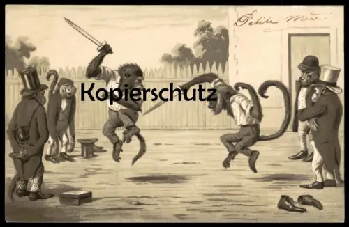 ALTE POSTKARTE AFFEN VERMENSCHLICHT AFFE KAMPF FIGHT STUDENTIKA ? monkey ape singe postcard cpa AK Ansichtskarte