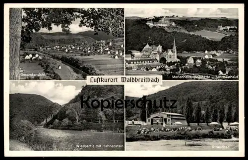 ALTE POSTKARTE LUFTKURORT WALDBREITBACH STRANDBAD GESAMTANSICHT WIEDPARTIE MIT HAHNENSTEIN MARIENHAUS STEMPEL BOTTROP AK
