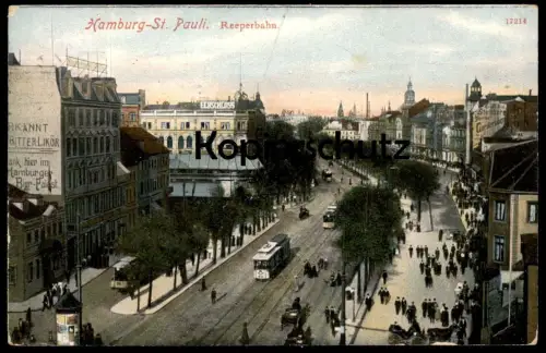 ALTE POSTKARTE HAMBURG ST. PAULI REEPERBAHN REKLAME BITTERLIKÖR AUSSCHANK HIER IM HAMBURGER BIER-PALAST Ansichtskarte AK