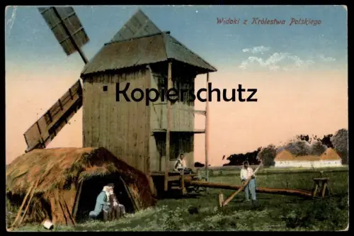 ALTE POSTKARTE WIDOKI Z KROLESTWA POLSKIEGO 1916 Windmühle Mühle molen moulin Polen Polska Poland Ansichtskarte postcard