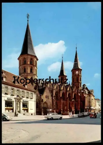 ÄLTERE POSTKARTE KAISERSLAUTERN PFALZ STIFTSKIRCHE VW KÄFER OPEL KADETT NSU PRINZ Ansichtskarte postcard cpa AK