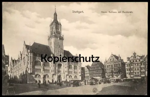 ALTE POSTKARTE STUTTGART NEUES RATHHAUS MIT MARKTPLATZ MARKTSTÄNDE MARKT market marché Ansichtskarte cpa AK postcard