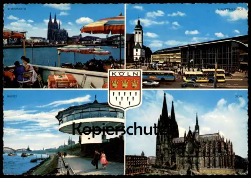 ÄLTERE POSTKARTE KÖLN HAUPTBAHNHOF BASTEI DOM RHEINPARTIE KARMANN GHIA BUS REKLAME STOCK Ansichtskarte AK cpa postcard