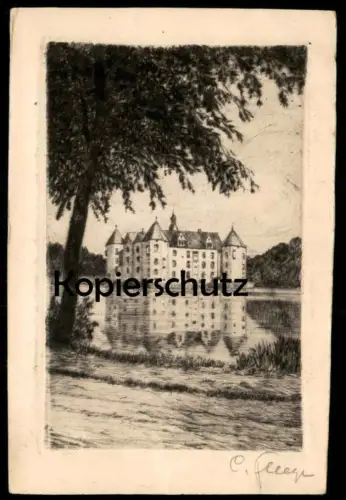 ALTE POSTKARTE FLENSBURG SCHLOSS GLÜCKSBURG ORIGINAL RADIERUNG HANDABZUG SIGNIERT CARL FLEEGE Ansichtskarte AK postcard