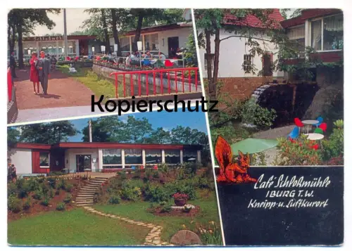 ÄLTERE POSTKARTE BAD IBURG CAFÉ SCHLOSSMÜHLE Wassermühle Eichhörnchen Mühlstein squirrel Ansichtskarte AK postcard cpa