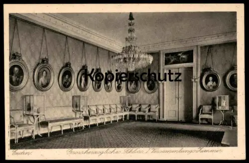 ALTE POSTKARTE EUTIN GROSSHERZOGLICHES SCHLOSS VERSAMMLUNGS-ZIMMER PORTRÄT KRONLEUCHTER Ansichtskarte AK cpa postcard