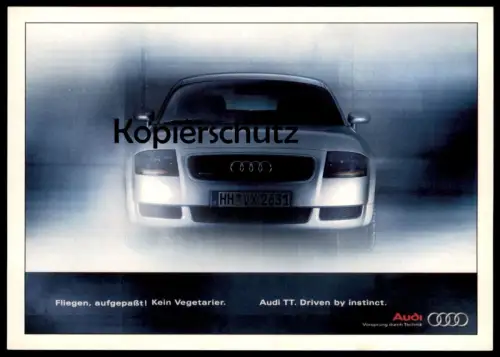 ÄLTERE POSTKARTE AUDI TT FLIEGEN AUFGEPASST KEIN VEGETARIER DRIVEN BY INSTINCT AUTO PKW car Ansichtsarte postcard cpa AK