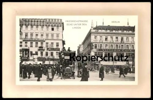 ALTE POSTKARTE BERLIN UNTER DEN LINDEN ECKE FRIEDRICHSTRASSE LINIE 4 HALLESCHES TOR GRAETZ METALLFADEN LAMPE STAUDT AK