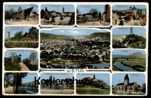 ALTE POSTKARTE JENA UNIVERSITÄT VOLKSHAUS FORSTHAUS MIT KRIEGERDENKMAL JOHANNISTOR PARADIES AK Ansichtskarte postcard