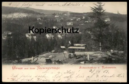 ALTE POSTKARTE GRUSS AUS DEM RIESENGEBIRGE SCHREIBERHAU VOM RABENSTEIN WANDERER HERR MIT HUT MANN Ansichtskarte postcard