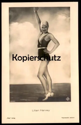 ALTE POSTKARTE LILIAN HARVEY FILM-SCHAUSPIELERIN IM BADEANZUG UFA ROSS VERLAG swimsuit maillot de bain postcard cpa