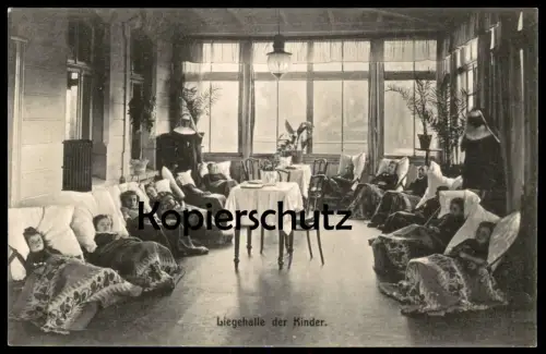 ALTE POSTKARTE NORDSEEBAD BORKUM KINDERHEIM LIEGEHALLE DER KINDER NONNE NONNEN children enfants Ansichtskarte postcard