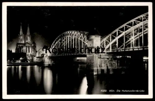 ALTE POSTKARTE KÖLN DIE HOHENZOLLERNBRÜCKE BEI NACHT RHEINGOLD-SERIE Nr. 1029 postcard Ansichtskarte cpa AK
