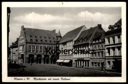 ÄLTERE POSTKARTE MINDEN MARKTPLATZ MIT NEUEM RATHAUS RESTAURANT DEUTSCHER KAISER Ansichtskarte AK cpa postcard