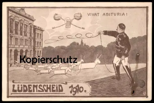 ALTE POSTKARTE LÜDENSCHEID VIVAT ABITURIA 1910 ABITUR LASSO BIER STUDENTIKA STUDENTICA ZIRKUS CIRCUS CIRQUE cpa postcard