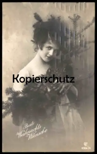 ALTE POSTKARTE BESTE WEIHNACHTSWÜNSCHE FRAU TANNENZWEIGE woman Verlag Gustav Liersch Berlin postcard Ansichtskarte