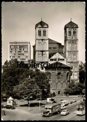 ÄLTERE POSTKARTE KÖLN ST. GEREON LKW BÜSSING 8000 STRASSENBAHN LINIE 5 VW BUS LANGNESE EISKREM OPEL Ansichtskarte AK cpa