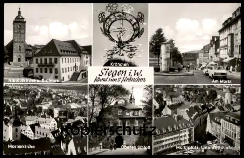 ÄLTERE POSTKARTE SIEGEN RUND UM'S KRÖNCHEN NIKOLAIKIRCHE RATHAUS AM MARKT MARIENKRICHE SCHLOSS MARKTPLATZ Ansichtskarte