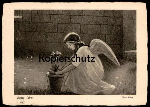 ALTE POSTKARTE NEUES LEBEN ENGEL SETZT PFLANZE BLUME META LÖWE angel ange girl child enfant Kinder postcard cpa