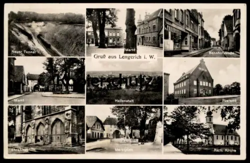 ALTE POSTKARTE LENGERICH IN WESTFALEN NEUER TUNNEL BAHNHOFSTRASSE POSTAMT EHRENMAL MARKT HEILANSTALT AK postcard cpa