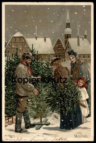 ALTE POSTKARTE FRÖHLICHE WEIHNACHTEN TANNENBAUMKAUF MAILICK SCHNEE WINTER Tannenbaum noel christmas postcard cpa AK