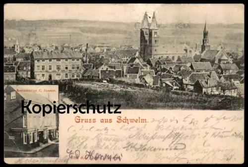 ALTE POSTKARTE GRUSS AUS SCHWELM RESTAURATION CARL JOESTER HINWEIS F. SIEPMANN WEINHANDLUNG Ansichtskarte cpa postcard