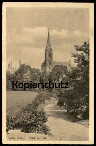 ALTE POSTKARTE ASCHERSLEBEN BLICK AUF DIE KIRCHE church église Ansichtskarte AK postcard cpa