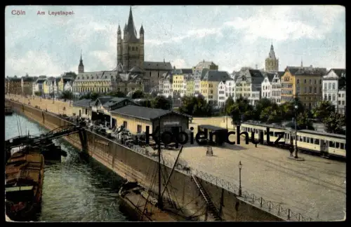 ALTE POSTKARTE CÖLN AM LEYSTAPEL KÖLN-BONNER-RHEINUFERBAHN STRASSENBAHN GÜTER VERLADUNG ANLEGER WAGGON AK postcard cpa