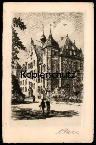 ALTE POSTKARTE FLENSBURG MUSEUM ORIGINAL RADIERUNG HANDABZUG SIGNIERT C. PAHL Ansichtskarte AK cpa postcard