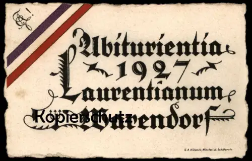 ALTE POSTKARTE WARENDORF GYMNASIUM LAURENTIANUM ABITURIENTIA 1927 Abitur Abi Studentica Studentika Couleurkarte