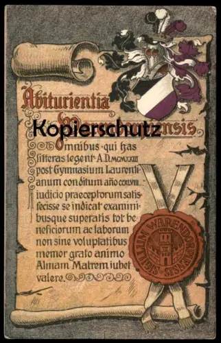 ALTE POSTKARTE WARENDORF ABITURIENTIA WARENDORPIENSIS 1923 LATEIN ABITUR COULEURKARTE STUDENTIKA KRIMPHOVE Ansichtskarte