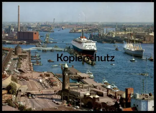 ÄLTERE POSTKARTE MS QUEEN ELIZABETH 2 CUNARD KREUZFAHRTSCHIFF HAFEN HAMBURG Schiff Motorschiff ship bateau postcard cpa