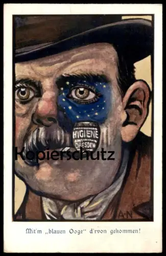 ALTE POSTKARTE DRESDEN HYGIENE MIT'M BLAUEN OOGE D'RVON GEKOMMEN! HYGIENEAUSSTELLUNG 1911 SIGNATUR AN postcard cpa