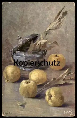ALTE KÜNSTLER POSTKARTE BLUMEN UND FRÜCHTE C. GÖBL ÄPFEL RAPHAEL TUCK OILETTE Tucks Ansichtskarte AK cpa postcard