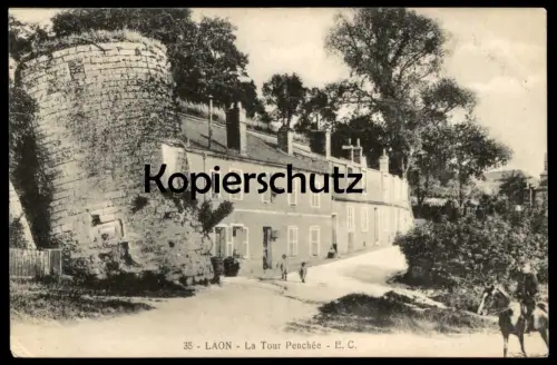 ALTE POSTKARTE LAON LA TOUR PENCHÉE KINDER ENFANTS REITER PFERD CHEVAL FELDPOST 1915 Ansichtskarte postcard cpa AK