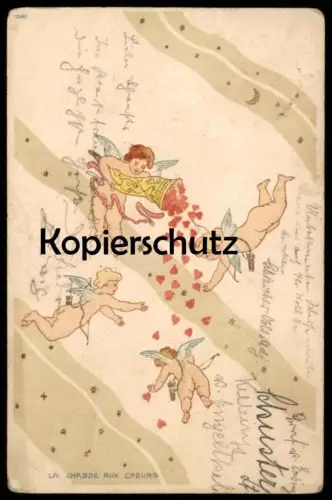 ALTE POSTKARTE ENGEL ANGEL ANGE AMOR AMOURS PFEIL UND BOGEN LIEBESPFEIL LA CHASSE AUX COERS cpa Ansichtskarte postcard