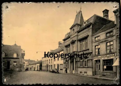 ÄLTERE POSTKARTE MERBES-LE-CHATEAU MASION COMMUNALE CAFÉ DE LA JUSTICE DE PAIX LOCAL U.P.A. MARTINI BYRRH Belgique Belge